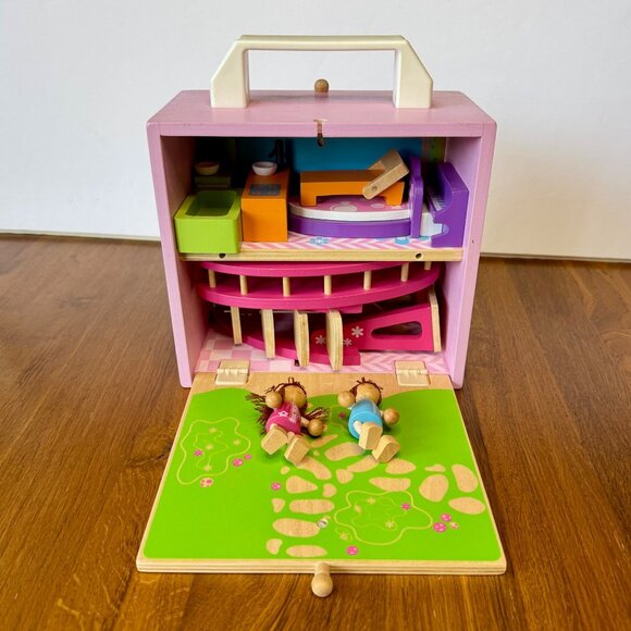 TIGER TRIBE BOXSET Portable Wooden Dolls House Playset Travel Toy Carry Case HTF - Picture 2 of 13